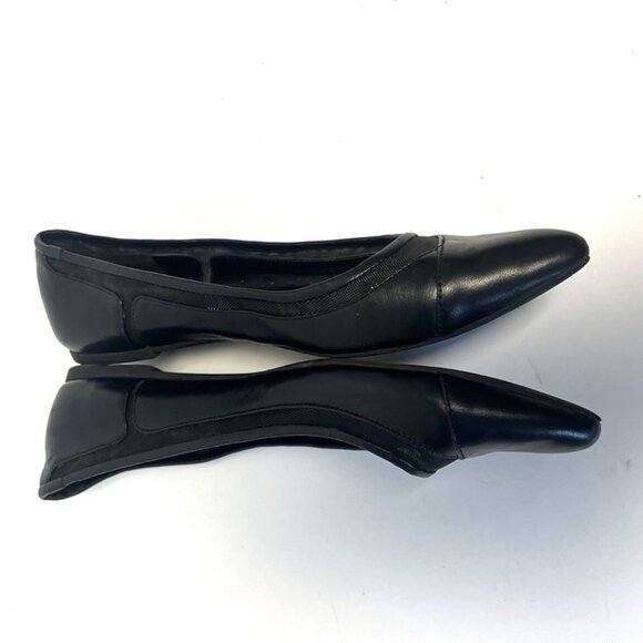 Nine West Black Leather Ballet Flats sz 8 Pointed Toes Mesh Insert Minimalist - Picture 6 of 10